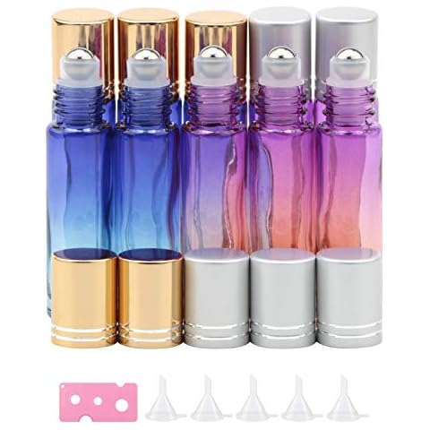 10Pack - 10ml Refillable Glass Roller Bottles Vials, Blue+Purple-Orange Cover