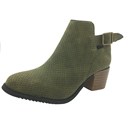 Women Low Heel Ankle Booties Slip On Suede Crisscross Braid Chunky Block Stacked Round Toe Ankle Boots