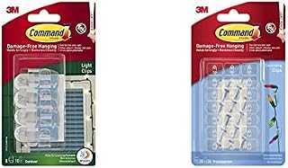 Command Clear Outdoor Light Clips Value Pack with Adhesive Strips & 17026CLR Decorating Clips, Pack of 20 Mini Hooks and 24 Small Adhesive Strips, Transparent