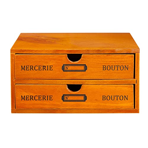Small Wooden Storage Box With 2 Drawers For Desk Organizers And Accessories, Office Supplies, Countertop, Decorative Rustic Aged Vintage Design (9.75 X 7 X 5 In) #TOP7