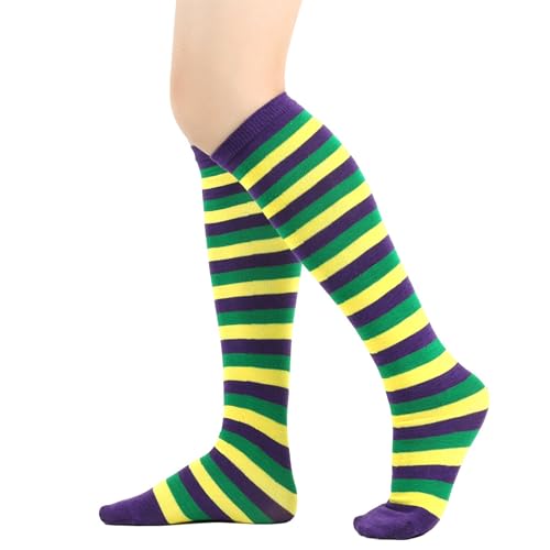 Image of DOOVID Casual Knee High Socks for Women Tube Socks Elasticity Athletic Socks Thin Stripe Knee High Stockings