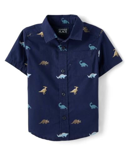 Image of The Children's Place Baby Boys' and Toddler Poplin Short Sleeve Button Down Shirt