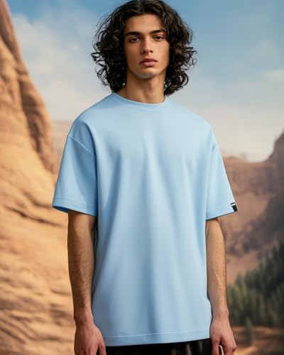 Image of Bewakoof Men's Solid Oversized Fit Half Sleeve Round Neck Cotton T-Shirt