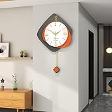 FLEBLE Large Wall Clocks for Living Room Decor Big Modern Decortive Wall Clock with Pendulum Battery