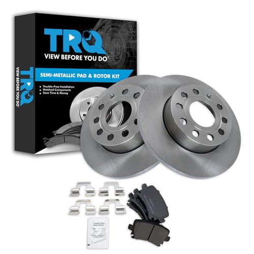 Image of TRQ Rear Brake Pad and Rotor Set Semi Metallic Solid Rotors | For 2008-2010 Audi A3 A3 Quattro 2010 Volkswagen Golf 2005-2010 Jetta 2006-2009 Rabbit