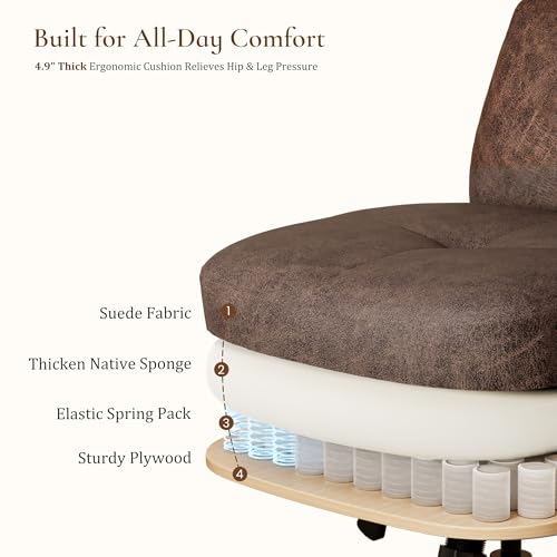 Image of EUREKA ERGONOMIC Becky Mid Century Modern Office Desk Chairs Leather, Comfy Office Chair with Lumbar Support and Arms, Mid-Back, Comfortable Thick Cushion, Height Adjustable, 360Swivel, Brown