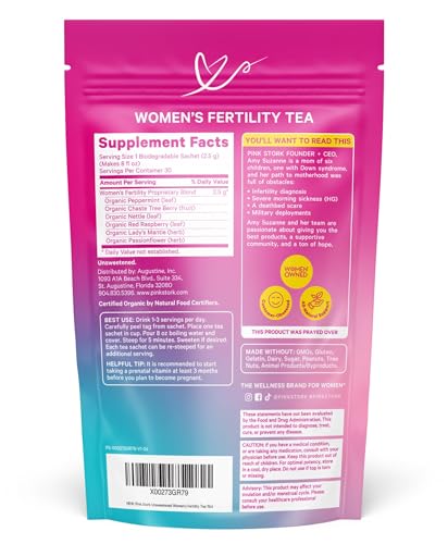 Pink Stork Organic Fertility Tea for Women | Fertility Supplements for Women | Chaste Tree Berry (Vitex) + Red Raspberry Leaf | Hormone Balance Herbal Tea for Conception | Mint, 15 Sachets
