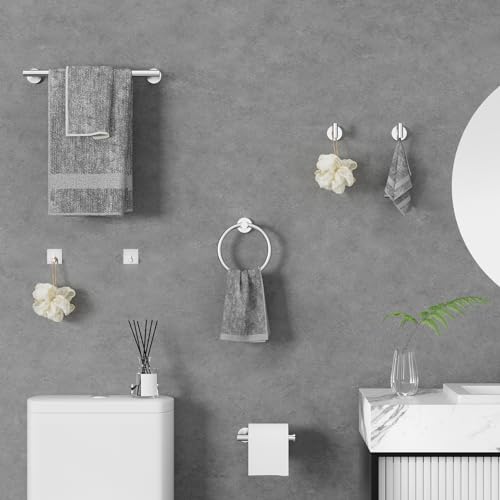 Round Brushed Nickel Bathroom Hardware: 8 Pieces Stainless Steel Bath Accessories Set - Including Wall Mounted Towel Rack&Toilet Paper Holder&Towel Ring&Robe Towel Hook by PNWNNH - Used condition - Image 7
