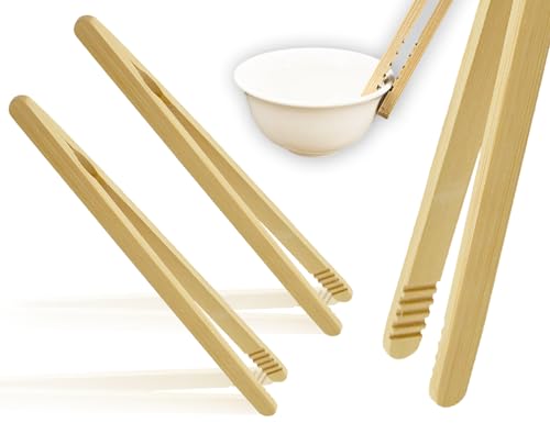 Lhbwhiz Set di 2 pinze per toast in bambù, pinze riutilizzabili in legno naturale classico, per dolci, waffle, panini, strumento per pinze da cucina (18 cm)