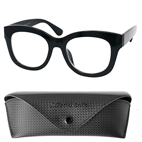 Mini Brille, Retro Reading Glasses Women with Thick Frame (Black) and Large Square Scratch-Resistant Lenses, Case included