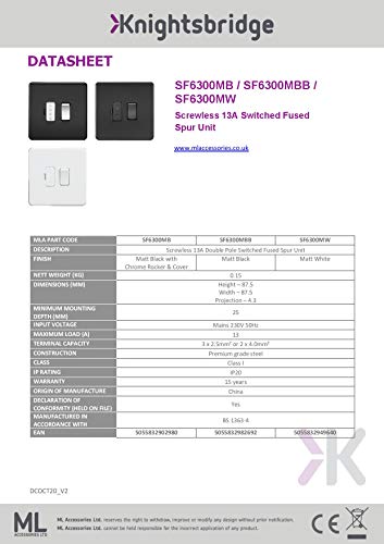 Knightsbridge SF6300MB 13 A Screwless Switched Fused Spur Unit - Matt Black with Chrome Rocker by Knightsbridge