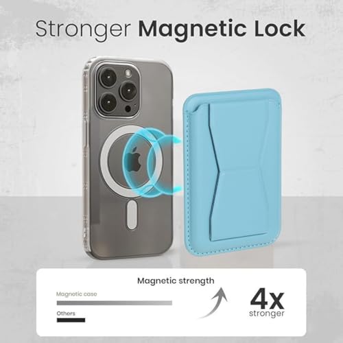Image of Stealodeal MagSafe Magnetic Card Holder with Stand for iPhone | 2-in-1 Wallet & Mobile Stand | Strong Magnetic Grip | Ultra-Slim PU Leather Finish | Secure Card Storage (Color-Blue)