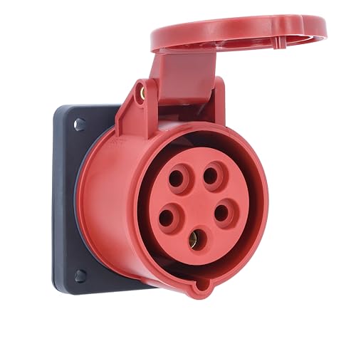 as - Schwabe CEE-Anbausteckdose - CEE Steckdose - 400V/16A/5-polig/6h - Flanschmaß 75 x 75 mm - Lochmaß 60 x 60 mm - Steckdose Schlagfest - Spritzwassergeschützt IP44, 60440