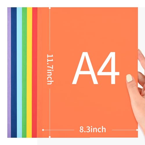 ورق مقوى ملون للحرف اليدوية مقاس A4 ووزن 80 جم/م² للتزيين والرسم وصناعة الأوريجامي والفنون والحرف اليدوية بـ10 ألوان متنوعة، 29.7 سم × 21 سم من مومينت، 100 ورقة