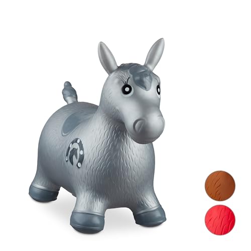 Relaxdays 10024991_111, grau Hüpftier Pferd, inklusive Luftpumpe, Hüpfpferd bis 50 kg, Hüpfpony BPA frei, für Kinder, Hüpfspielzeug
