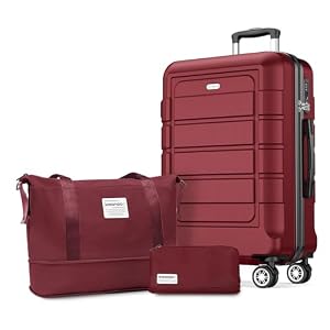 SHOWKOO 28In Luggage Sets Expandable Durable PC+ABS Hardside Suitcase, Red