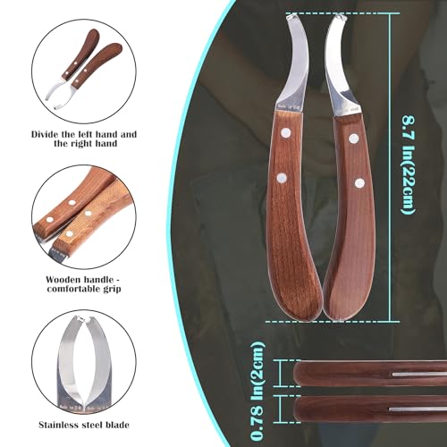 Image of Left and Right Handed Hoof Knives with Wooden Handle 2Pack Farrier Hoof Trimming Knife Set of Horses Cow Donkey