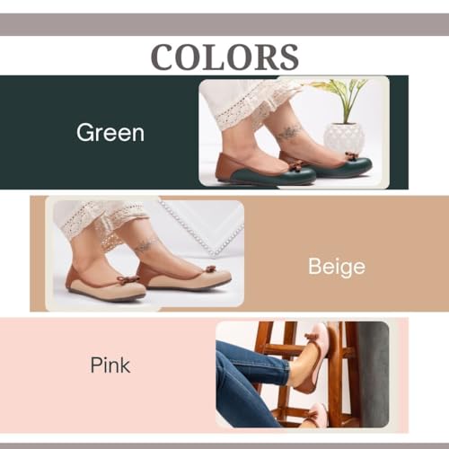 Image of Bellies for Women Flat Belly Synthetic Vegan Leather Embellished Bow Comfortable Shoes Formal & Casual Beige Green Pink