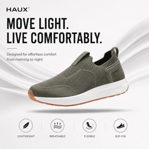 Image of HAUX Men's Slip-On Running Shoes | Lightweight Sports Sneakers with Memory Foam Cushioning | Walking, Gym, Jogging, Training | Ultra Comfort & Style