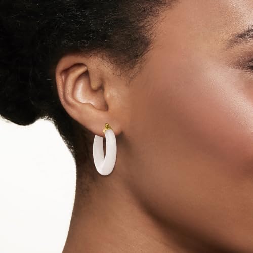 Image of Ross-Simons Round Gemstone Hoop Earrings in 14kt Gold 1 1 /8 inches