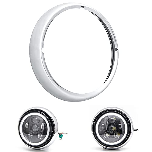 TOTMOX Conjunto de farol de motocicleta preto cromado anel de acabamento de lâmpada de farol de 18 c