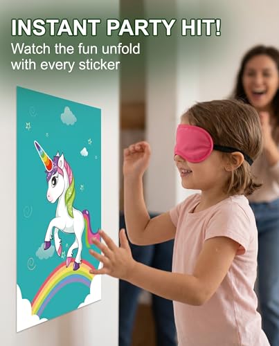 Miniatura 5 de Gycaqac Pin The Horn En El Juego De Fiesta De Cumpleaños De Unicornio, Con Un Póster 70 X 50 Cm, 34 Cuernos, 2 Máscara De Ojos, Decoraciones De Fiesta De Cumpleaños Para Niñas Y Niños