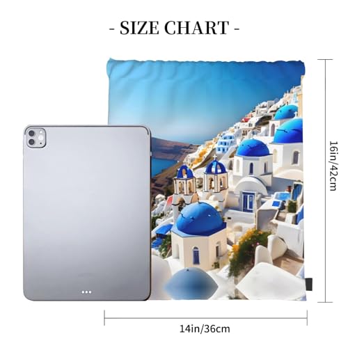 Santorini Greek Island sea View print Casual drawstring backpack, lightweight and portable, fit for daily, sports and travel4