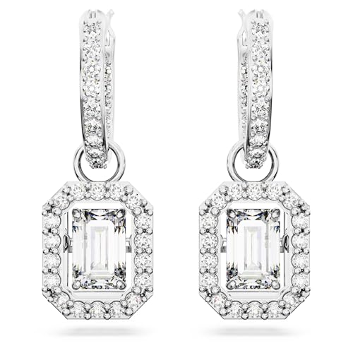 Swarovski Una Drop Earrings, Octagon Shaped, Violet and Clear Crystals in a Rhodium Plated Setting, from the Una Collection2