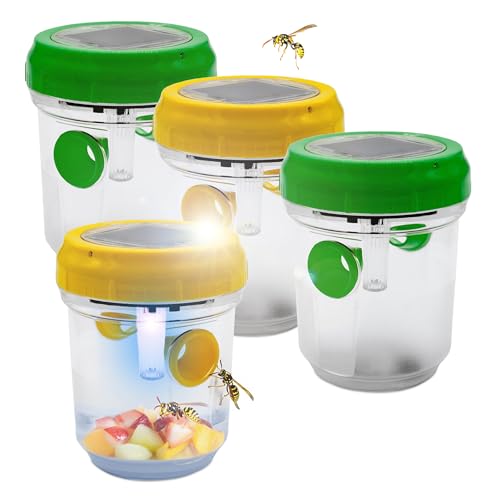 Trampa solar para avispas vivas, para colocar de pie, 9 x 7 cm, juego de 4 unidades, de plástico con luz LED sin química, para atraer mosquitos, mosquitos, moscas, avispas, insectos, trampas para