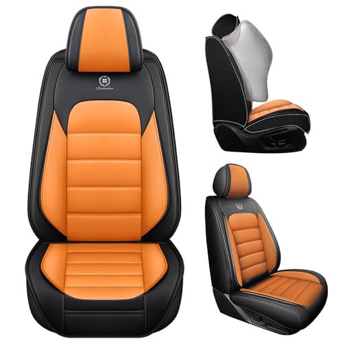Image of Front Seat Covers for Volkswagen Golf SportWagen 2015-2019, Black-Orange | Premium Leather, waterproof full coverage, non-slip and scratch-resistant, front-seat protection for daily commuting