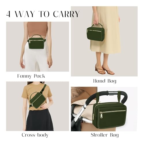 Image of printe Small Diaper Bag with Portable Changing Pad, Crossbody Diaper Pack with Wipes Pocket, Women Waist Bag for Travel (Olive Green, Large)