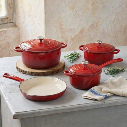 QuliMetal 7-Pcs Nonstick Cast Iron Cookware Set Red