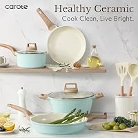 CAROTE 21pcs Ceramic Cookware Sets, Pots and Pans Set Blue — image 6