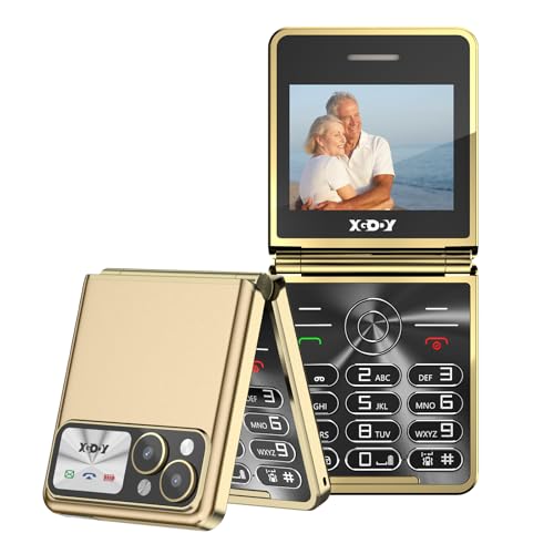 Xgody S200 Big Button Flip Phone, Unlocked GSM Mobile for Seniors, 1300mAh Battery, Type-C Charging, Dual SIM, 2.4" Color Screen, FM Radio, Flashlight, Bluetooth - Gold
