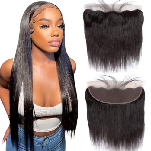 13x4 Lace Frontal Closure Ear to Ear HD Lace Frontal 12 Inch Brazilian Straight Frontal Lace Closure Virgin Human Hair Frontals Natural Black 150% Density