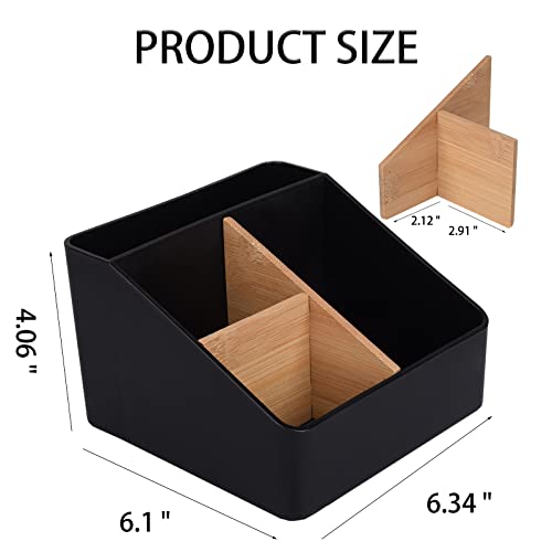 Toothbrush Holder For Bathrooms, 4 Slots Tooth Brush Holder With Detachable Bamboo Dividers, Countertop Organizer For Electric Toothbrushes, Toothpaste, Razors, Floss - Black #TOP3