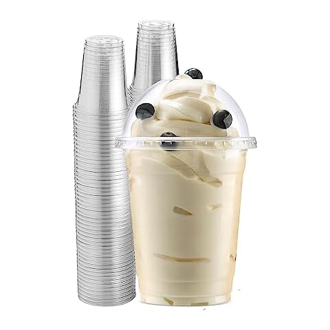 Green Direct Clear Cups With Lids / 12 oz. Clear Plastic Cups with Lids/Clear Disposable Cups/Ice coffee cups & Bubble Boba Tea Cups/Cup with Lid for Cold Drinking & Smoothie Pack of 50 Cover