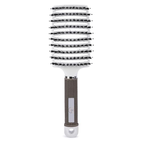 Image of Ultra Hold Vented Curved Boar Bristle Round Hair Brush - Detangler & Styling Hair Brush for Men & Women - Hair Volumizer Round Brush for Hair Patches & Wigs | Anti-Tangle hair brush (White)