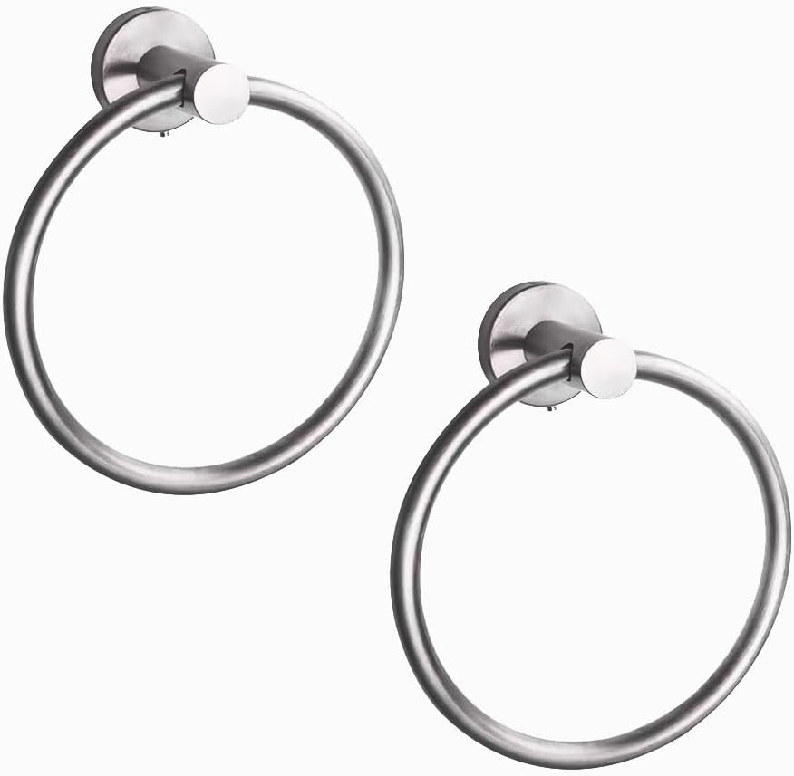 2 PCS Towel Ring Stainless Steel Towel Ring for Bathroom Kitchen Bath Wall Mounted Round Towel Holder Brushed Nickel (Brushed Nickel)