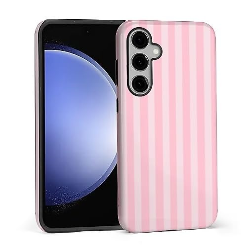 Kompatybilne z Samsung Galaxy S23 FE błyszczące etui dla dziewczynki i chłopca konstrukcja całego korpusu miękki silikon upadek ochrona przed zarysowaniami szalony wzór kremowe i różowe paski