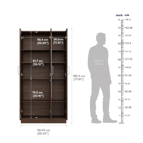 Image of Wakefit Wardrobe for Bedroom | 1 Yr Warranty | Cupboard for Bedroom, Almirah, Wooden Wardrobe, Multi-Shelves Storage with Mirror, Density:680-750 kg /m, Free Installation from Brand (Twill - CW)