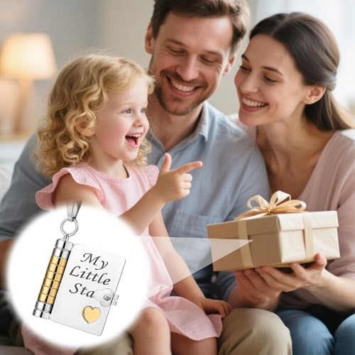 My Little Star Book Necklace–Daughter Gifts from Mom Dad,Adjustable Stainless Steel Pendant Necklace with 6 Pages,Non Tarnish,Mother Daughter Gifts,Meaningful Jewelry for Birthday,Christmas,Graduatio