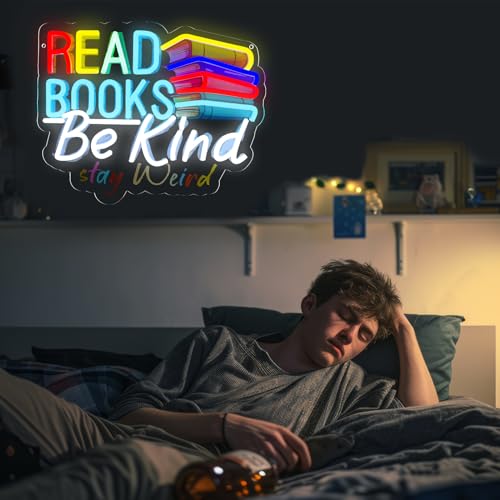 Image of Read Books Be Kind Stay Weird Neon Signs Classroom Neon Lights Wall Decor for Reading Room, Classroom, Bookstore, Library, Museum, Study Room Gifts Art-15.12 x 12.2 IN-USB Powered-Acrylic