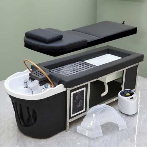 WTTTTW Head Spa Bed, Moxibustion Salon Beauty Bed, Professional Massage Shampoo Bed with Foot Bath Basin, Water Circulation System, for Spa Beauty Salon Barber