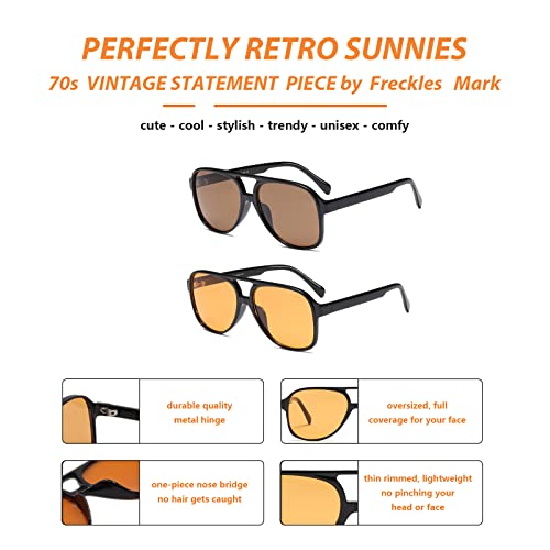 Image of Freckles Mark Vintage Retro 70s Sunglasses for Women Men Classic Large Square Aviator Trendy Glasses
