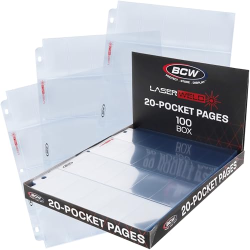 BCW LaserWeld 20-Pocket Tobacco Card Pages | 100 Pack | Archival Storage Sheets for T206 & Vintage Mini Cards | Tobacco Card Holder Pages for 3-Ring Binders | Laser-Welded Trading Card Sheets by BCW - Used condition - US$20.38
