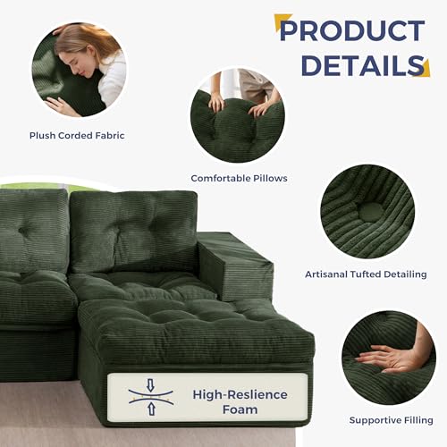 Image of MAXYOYO Modular Sectional Sofa with Ottoman and Loveseat, Cloud Boneless Couch with Layered Cushion, Flexible Module Combination Sofa for Living Room, No Assembly Required,Dark Green