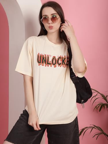Image of Preneum Women's Cotton Cool Graphic Printed Baggy Fit Drop-Shoulder Sleeves Cotton Oversized T-Shirt
