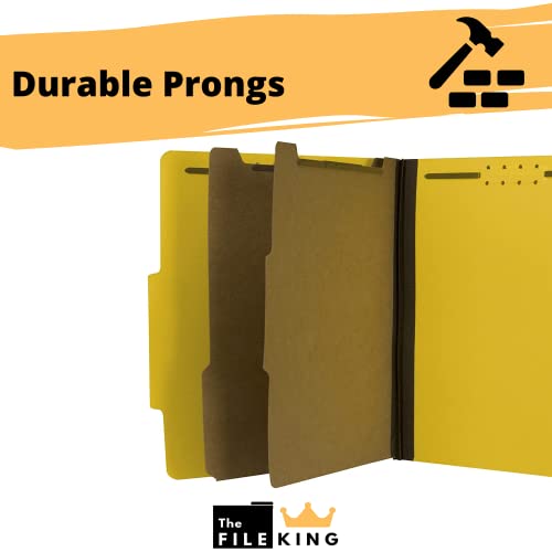 The File King Two Divider Pressboard Classification Yellow File Folder - Letter Size | Box Of 10 | 2/5 Roc Top Tab | 2” Expansion | Six 2-Inch Fastener Prongs | Made In America #TOP3
