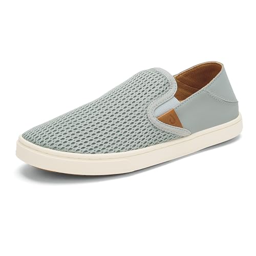 OLUKAI Pehuea Women's Slip On Sneakers, Casual Everyday Shoes with Easy On & Off Design, Breathable Mesh & Drop-In Heel, All-Day Comfort & Support, Pale Grey/Pale Grey, 11
